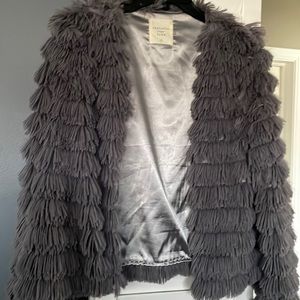Grey furry fringe jacket